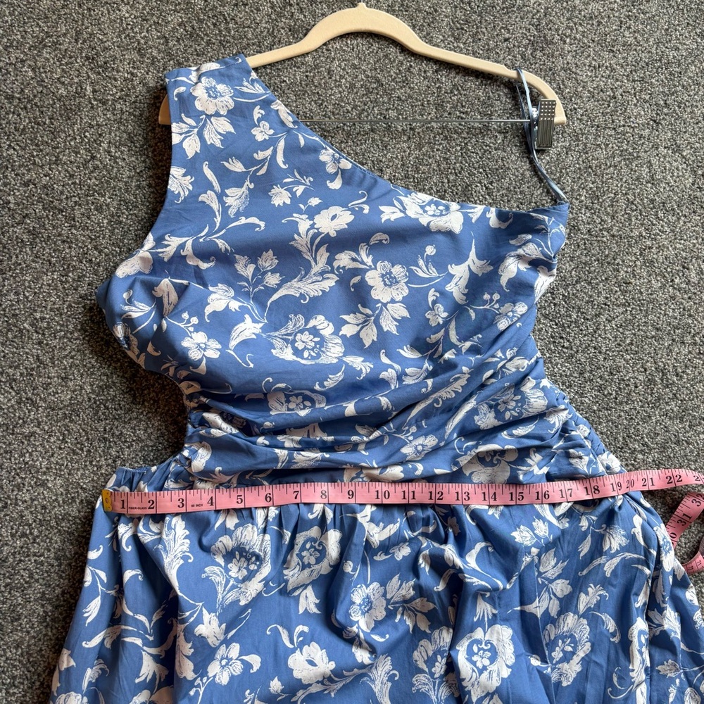 NWOT Abercrombie & Fitch Floral One-Shoulder Blue Maxi Dress size Large Petite - Picture 9 of 11